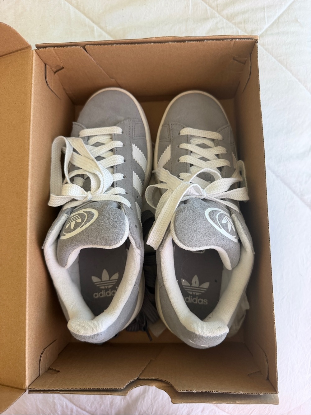adidas Size 7 Womens Light Gray Suede Sneakers with White Stripes